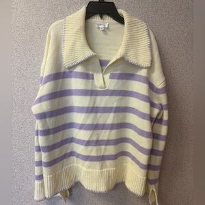 Lovelo Women Size Large Stripe‎ Pattern Knit Sweater ivory purple loose fit